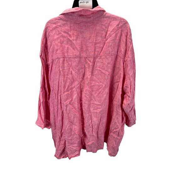 Sigrid Olsen Womens 100% Linen Pink Tunic Top Sz 2X Oversized Long Sleeve Casual - Picture 2 of 6